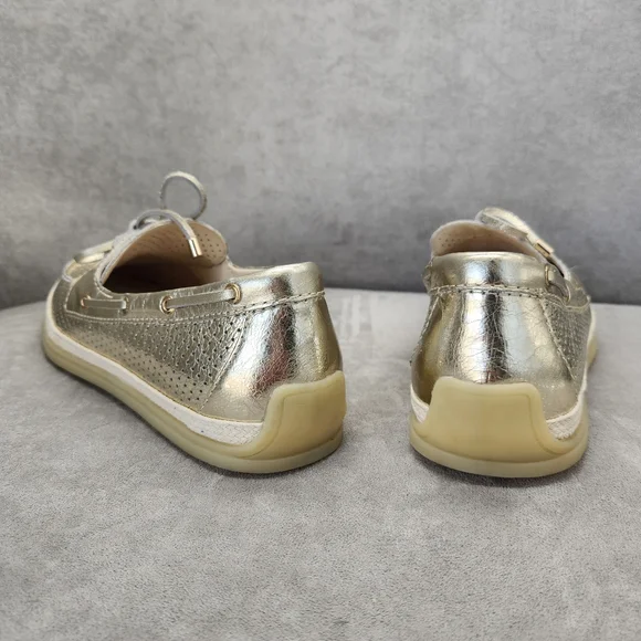Dolce Vita Loafers 10 Platinum Gold Leather Doris Perforated Metallic New $140 - Picture 11 of 15